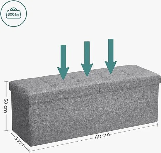 FurnStar - Bank met opbergruimte - Opvouwbare zitkist - Opbergkist - 38 x 110 x 38 cm - Deksel opvouwbaar - Belastbaar tot 300 kg - voor hal - woonkamer - slaapkamer - asgrijs