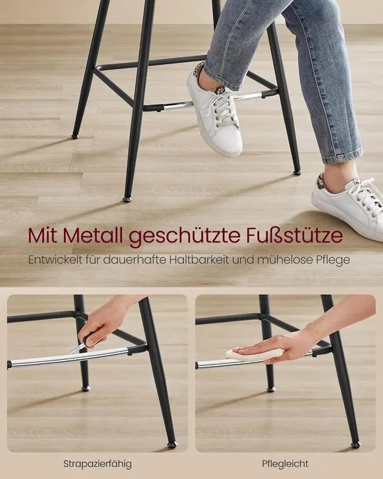 FurnStar - Barkruk - 4-Delige Set - Barstoelen - Ergonomische Rugleuning - Kunstleer - Metalen Poten met Verstelbare Universele Poten - 62 cm Hoog - Thuisbar - Eenvoudige Montage - Karamelbruin