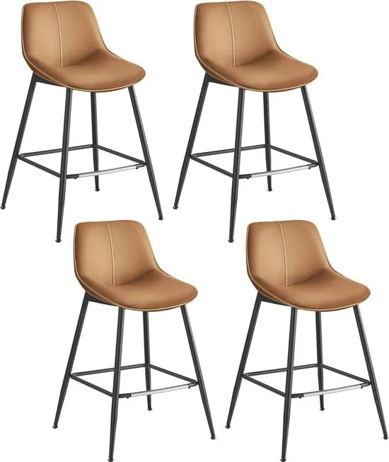 FurnStar - Barkruk - 4-Delige Set - Barstoelen - Ergonomische Rugleuning - Kunstleer - Metalen Poten met Verstelbare Universele Poten - 62 cm Hoog - Thuisbar - Eenvoudige Montage - Karamelbruin – Karamelbruin Karamelbruin (1612)