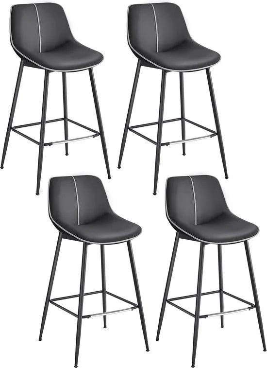 FurnStar - Barkruk - 4-Delige Set - Barstoelen - Ergonomische Rugleuning - Kunstleer - Metalen Poten met Verstelbare Universele Poten - 62 cm Hoog - Thuisbar - Eenvoudige Montage - Karamelbruin – Inktzwart Inktzwart (1629)
