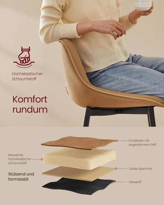 FurnStar - Barkruk - 4-Delige Set - Barstoelen - Ergonomische Rugleuning - Kunstleer - Metalen Poten met Verstelbare Universele Poten - 62 cm Hoog - Thuisbar - Eenvoudige Montage - Karamelbruin – Karamelbruin Karamelbruin (1612)