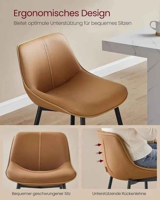 FurnStar - Barkruk - 4-Delige Set - Barstoelen - Ergonomische Rugleuning - Kunstleer - Metalen Poten met Verstelbare Universele Poten - 62 cm Hoog - Thuisbar - Eenvoudige Montage - Karamelbruin