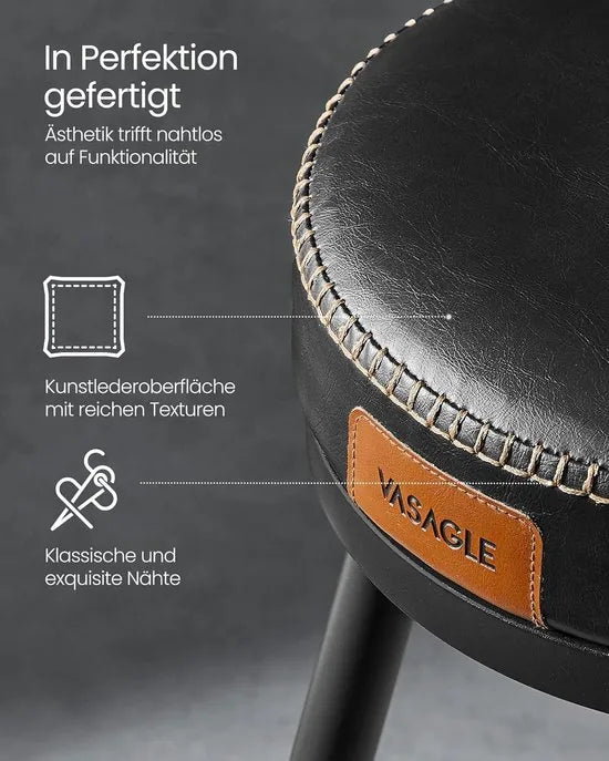 Furnstar - Barkruk set van 2 - 360° draaibare barkruk - Kruk met rugleuning voor bartafel - Kunstleer met naden - Mid-Century moderne stijl - 76 cm hoog - Keuken huisbar - Karamelbruin – Inktzwartt