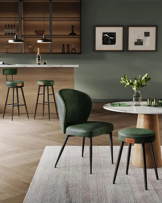 Furnstar - Barkruk set van 2 - 360° draaibare barkruk - Kruk met rugleuning voor bartafel - Kunstleer met naden - Mid-Century moderne stijl - 76 cm hoog - Keuken huisbar - Karamelbruin – Bosgroen