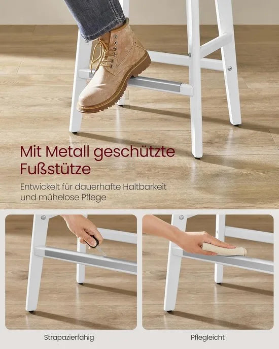 Furnstar - Barkruk set van 2 - Barstoel - Keukenstoel - Kunstleer met decoratieve knopen en nagels - Massief houten poten - 66 cm hoog - Huisbar en eetkamer - Eenvoudige montage - Duifgrijs - LBC085G01