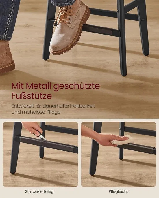 Furnstar - Barkruk set van 2 - Barstoel - Keukenstoel - Kunstleer met decoratieve knopen en nagels - Massief houten poten - 66 cm hoog - Huisbar en eetkamer - Eenvoudige montage - Bosgroen - LBC085C01