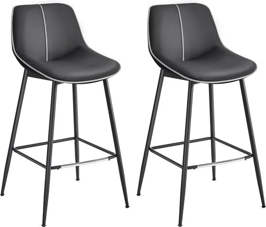 FurnStar - Barkruk Set van 2 - Barstoelen - Ergonomische Rugleuning - Kunstleer - Metalen Poten met Verstelbare Universele Poten - 73 cm Hoog - Thuisbar - Eenvoudige Montage - Inktzwart