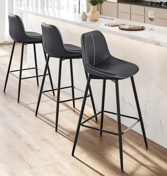 FurnStar - Barkruk Set van 2 - Barstoelen - Ergonomische Rugleuning - Kunstleer - Metalen Poten met Verstelbare Universele Poten - 73 cm Hoog - Thuisbar - Eenvoudige Montage - Inktzwart