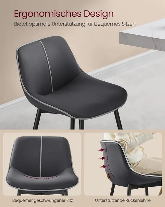 FurnStar - Barkruk Set van 2 - Barstoelen - Ergonomische Rugleuning - Kunstleer - Metalen Poten met Verstelbare Universele Poten - 73 cm Hoog - Thuisbar - Eenvoudige Montage - Inktzwart