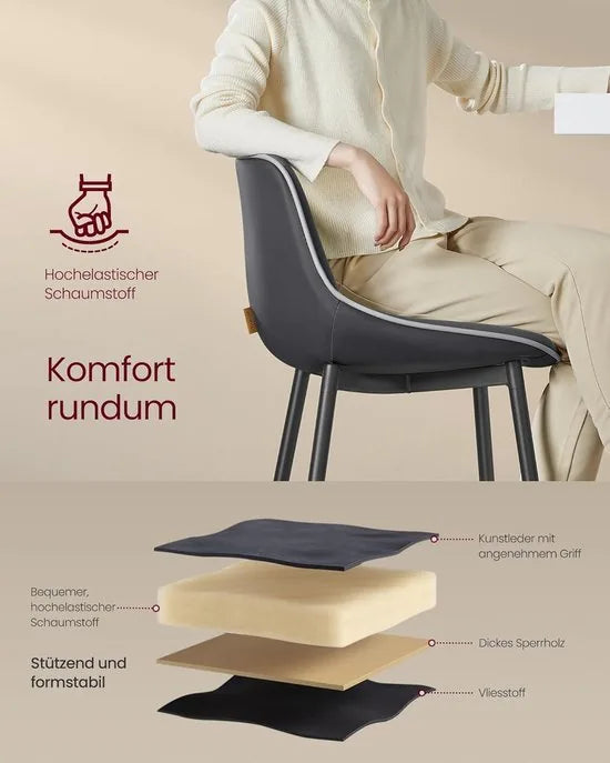 FurnStar - Barkruk Set van 2 - Barstoelen - Ergonomische Rugleuning - Kunstleer - Metalen Poten met Verstelbare Universele Poten - 73 cm Hoog - Thuisbar - Eenvoudige Montage - Inktzwart
