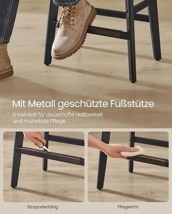 Furnstar - Barkruk set van 2 - Keukenstoel - Kunstleer met decoratieve knopen en nagels - Massief houten poten - 66 cm hoog - Huisbar en eetkamer - Eenvoudige montage - Inktzwart - LBC085G02