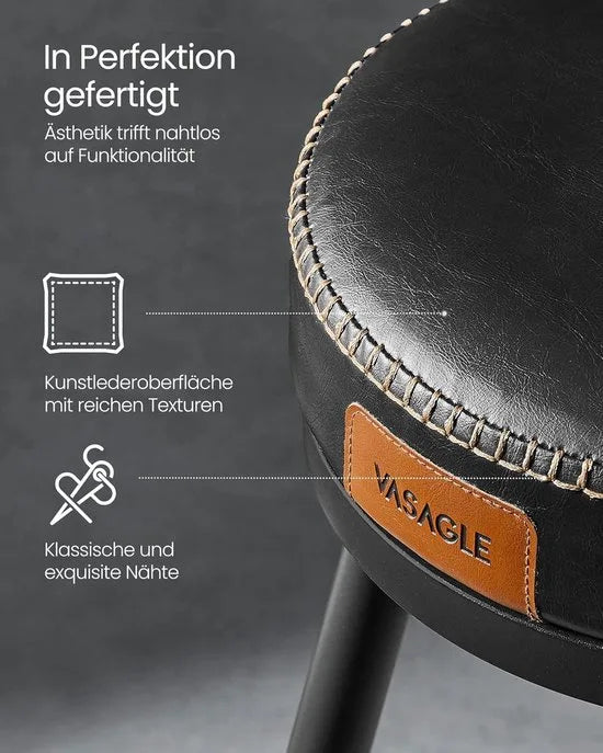 Furnstar - Barkruk set van 4 - 360° draaibare barkruk - Kruk met rugleuning voor bartafel - Kunstleer met naden - Mid-Century moderne stijl - 76 cm hoog - Keuken huisbar - Karamelbruin – Inktzwartt