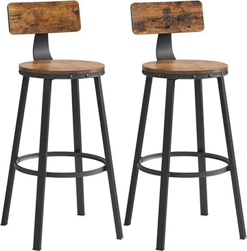 FurnStar - Barkrukken set van 2 - Barstoel Kruk - Barstoelen met rugleuning - Industrieel - Keukenstoel - Bruin