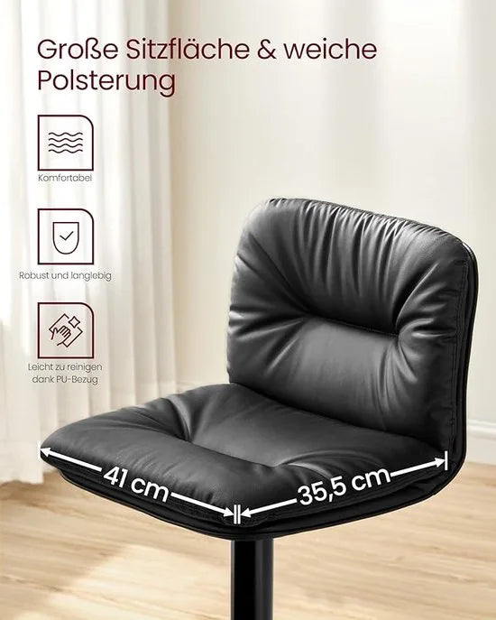 FurnStar - Barkrukken set van 2 - Barstoel Kruk - Barstoelen met rugleuning - Keukenstoel - Zwart