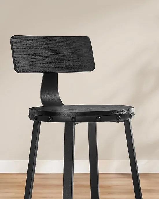 FurnStar - Barkrukken set van 2 - Barstoel Kruk - Barstoelen met rugleuning - Industrieel - Keukenstoel - Bruin – Zwart