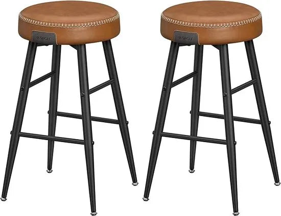 FurnStar - Barkrukken set van 2 - Barstoel Kruk - Industrieel - Keukenstoel - Zwart - 49,5 x 49,5 x 63 cm – Bruin; zwart