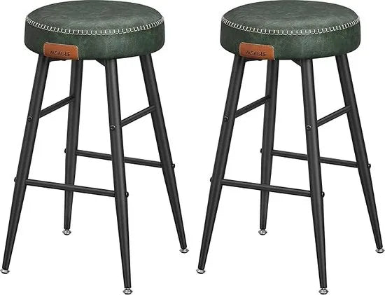 FurnStar - Barkrukken set van 2 - Barstoel Kruk - Industrieel - Keukenstoel - Zwart - 49,5 x 49,5 x 63 cm – Groen; zwart
