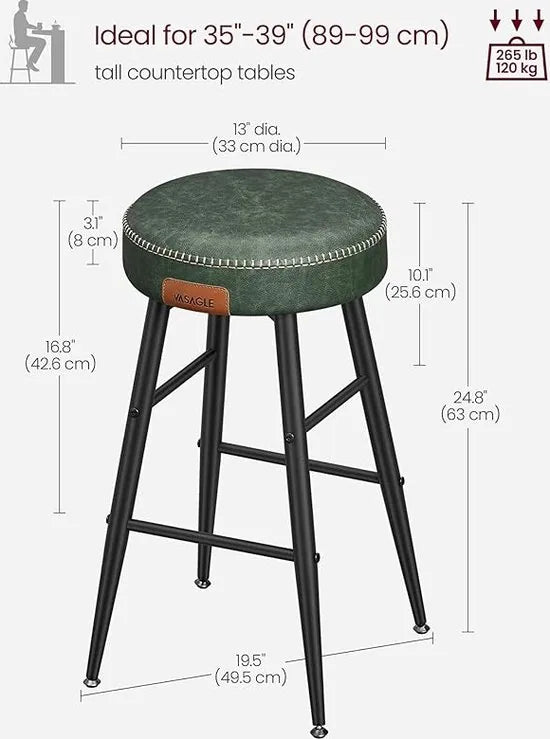 FurnStar - Barkrukken set van 2 - Barstoel Kruk - Industrieel - Keukenstoel - Zwart - 49,5 x 49,5 x 63 cm – Groen; zwart