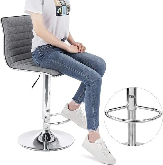 FurnStar - Barkrukken set van 2 - Verstelbaar - Barstoel Kruk - Barstoelen met rugleuning - Keukenstoel - Grijs