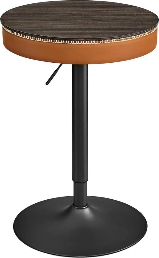 FurnStar - Bartafel - In Hoogte Verstelbaar - Kleine Tafel met Opbergruimte - Kunstleer - Naden - Mid-Century-Moderne Stijl - Keuken - Huisbar - Woonkamer - Asbruin-Karamelbruin