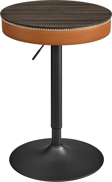 FurnStar - Bartafel - In Hoogte Verstelbaar - Kleine Tafel met Opbergruimte - Kunstleer - Naden - Mid-Century-Moderne Stijl - Keuken - Huisbar - Woonkamer - Asbruin-Karamelbruin