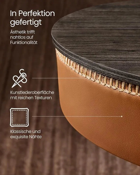 FurnStar - Bartafel - In Hoogte Verstelbaar - Kleine Tafel met Opbergruimte - Kunstleer - Naden - Mid-Century-Moderne Stijl - Keuken - Huisbar - Woonkamer - Asbruin-Karamelbruin