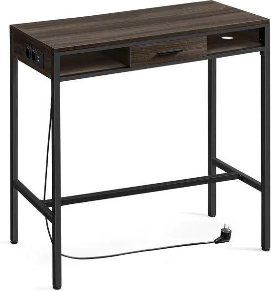 FurnStar - Bartafel - Statafel met Laadstation en Flexibele Lade van Vliesstof - Haken - 40 x 99,8 x 104,6 cm - Asbruin