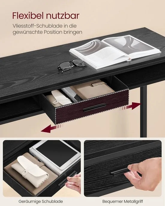 FurnStar - Bartafel - Statafel met Laadstation en Flexibele Lade van Vliesstof - Haken - 40 x 99,8 x 104,6 cm - Asbruin – Ebbenhoutzwart