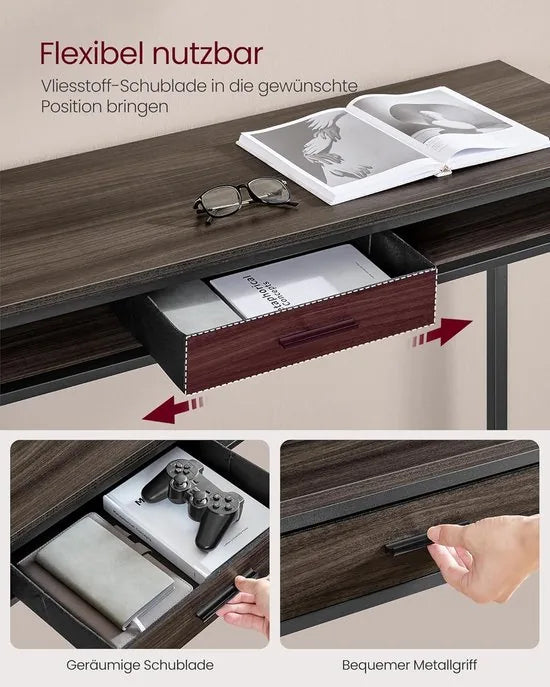 FurnStar - Bartafel - Statafel met Laadstation en Flexibele Lade van Vliesstof - Haken - 40 x 99,8 x 104,6 cm - Asbruin