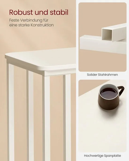 FurnStar - Bijzettafel - Banktafel met Wieltjes - C-Vorm - Mobiele Koffietafel - 35 x 50 x 60 cm - Woonkamertafel met Metalen Frame - Voor Koffie en Laptop - Industrieel Design - Vintage – Crème-wit