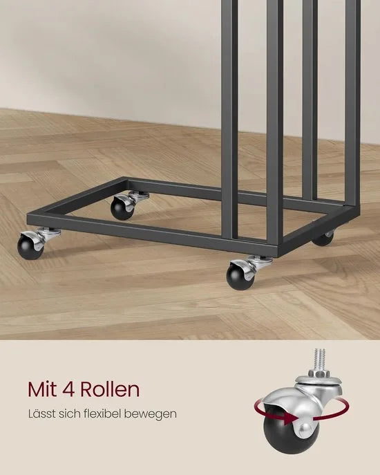 FurnStar - Bijzettafel - Banktafel met Wieltjes - C-Vorm - Mobiele Koffietafel - 35 x 50 x 60 cm - Woonkamertafel met Metalen Frame - Voor Koffie en Laptop - Modern - Ebbenzwart