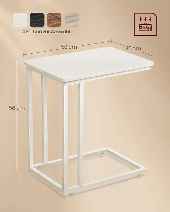 FurnStar - Bijzettafel - Banktafel met Wieltjes - C-Vorm - Mobiele Koffietafel - 35 x 50 x 60 cm - Woonkamertafel met Metalen Frame - Voor Koffie en Laptop - Industrieel Design - Vintage – Crème-wit