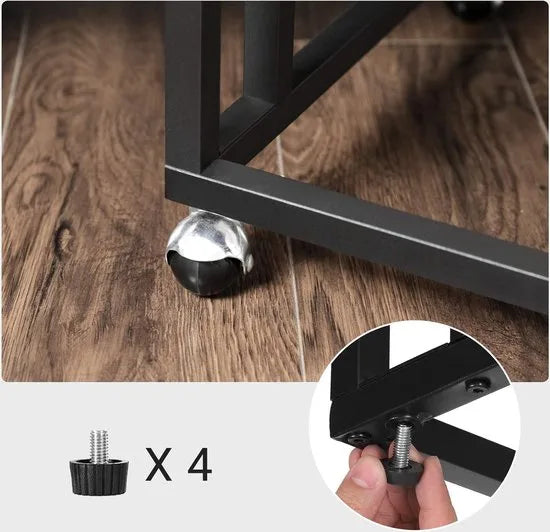 FurnStar - Bijzettafel - Banktafel met Wieltjes - C-Vorm - Mobiele Koffietafel - 35 x 50 x 60 cm - Woonkamertafel met Metalen Frame - Voor Koffie en Laptop - Industrieel Design - Vintage – Greige-zwart