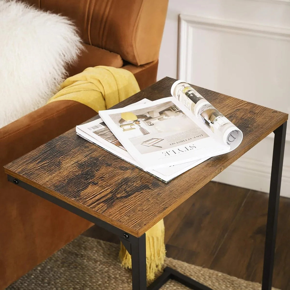 Furnstar Bijzettafel - Laptoptafel voor Bank en Bed -Industrieel Design - Rustiek Bruin en Zwart
