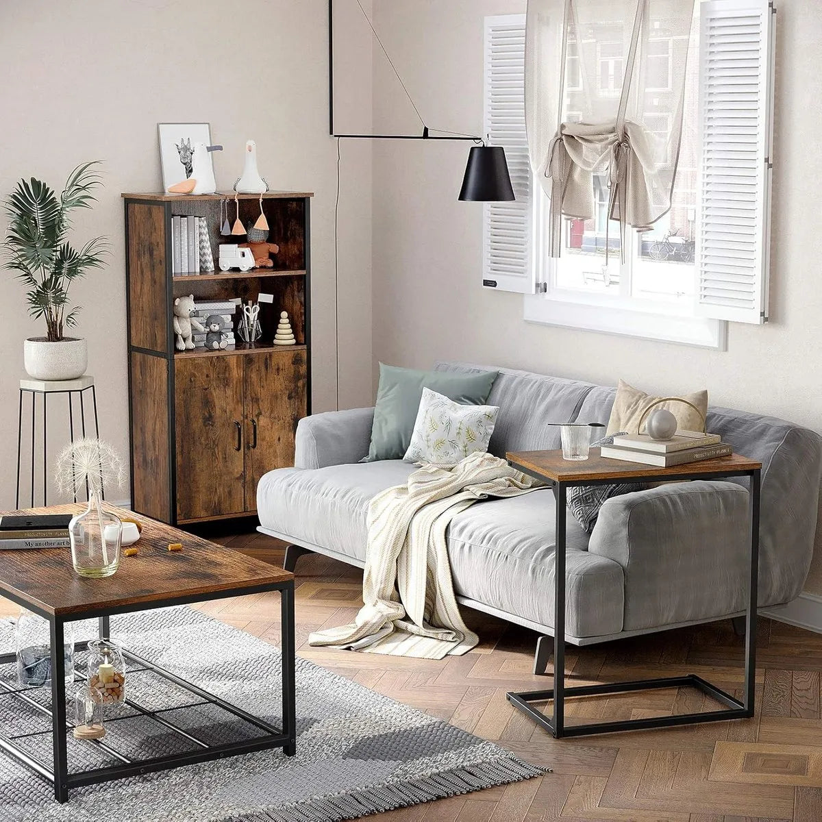 Furnstar Bijzettafel - Laptoptafel voor Bank en Bed -Industrieel Design - Rustiek Bruin en Zwart