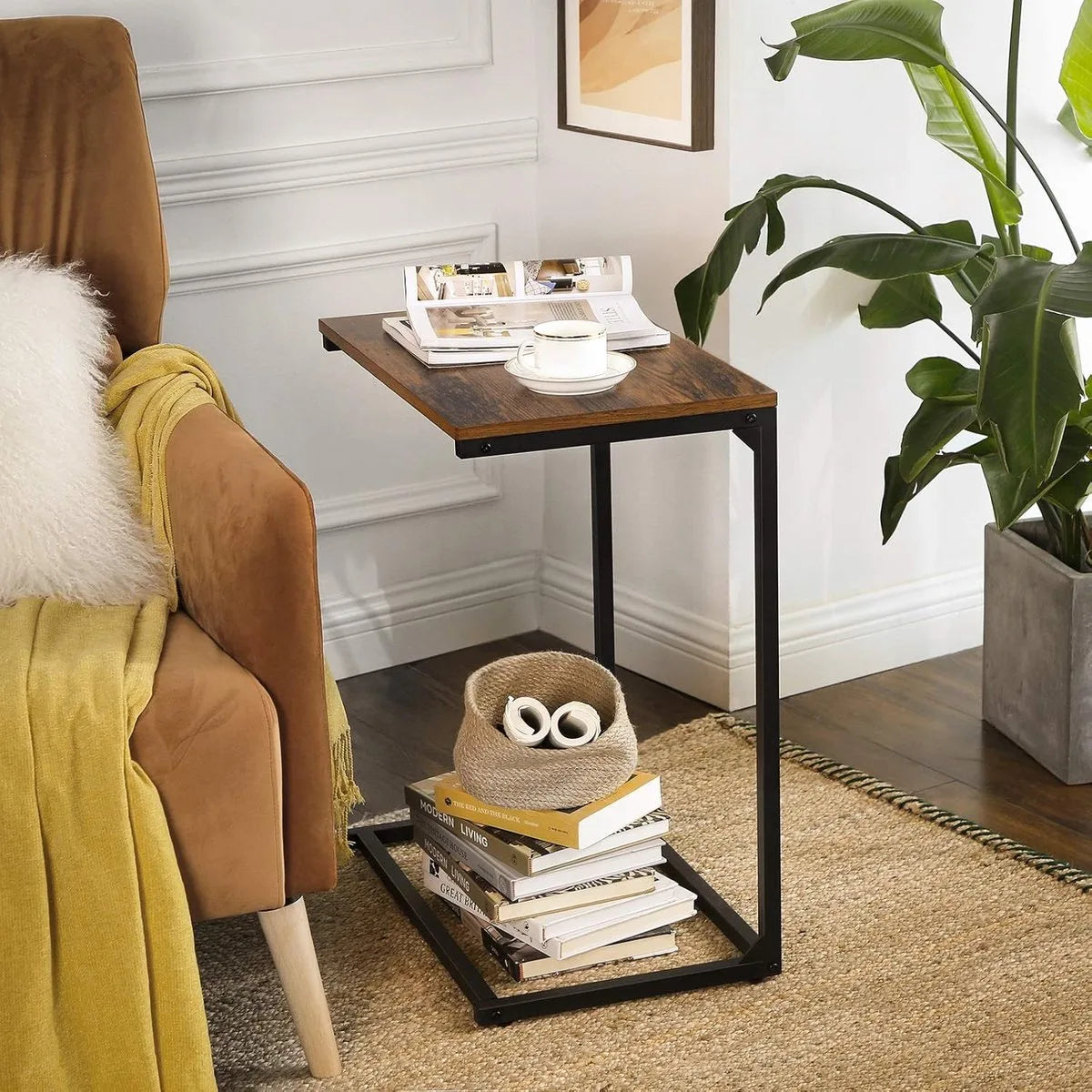 Furnstar Bijzettafel - Laptoptafel voor Bank en Bed -Industrieel Design - Rustiek Bruin en Zwart