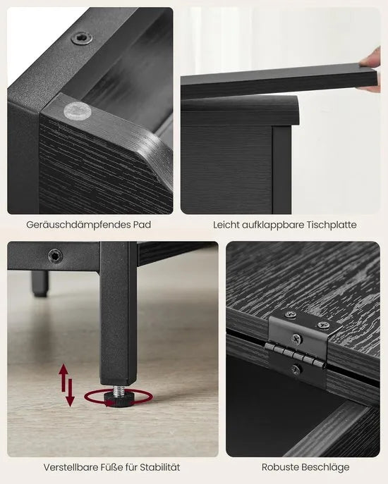 FurnStar - Bijzettafel met stopcontact en USB-poorten – Smal nachtkastje voor woonkamer en slaapkamer – Zwart met houtnerf