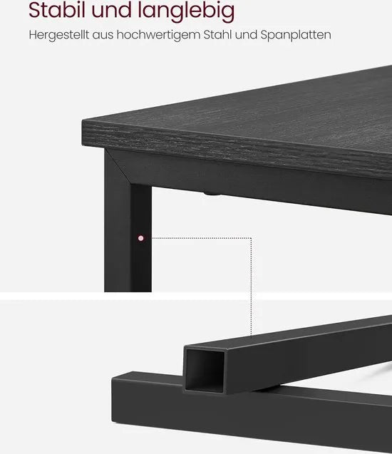 FurnStar - Bijzettafel - set van 2 - nachtkastje met stekkerdoos - 2 laden - banktafel - nachtkastje voor woonkamer - slaapkamer - vintage bruin + inktzwart – Zwart