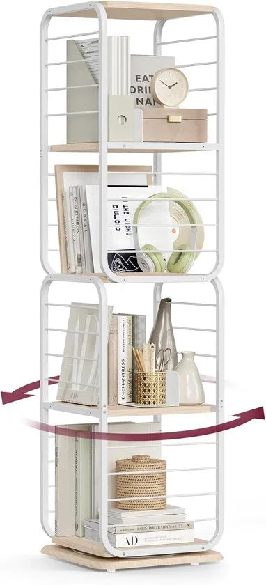 Furnstar Boekenkast – Draaibaar Rek met 4 Niveaus & Boekensteunen – Hoekrek voor Kleine Ruimtes – Stalen Frame – Duifgrijs – LLS127G36 – Beige; wolkenwit