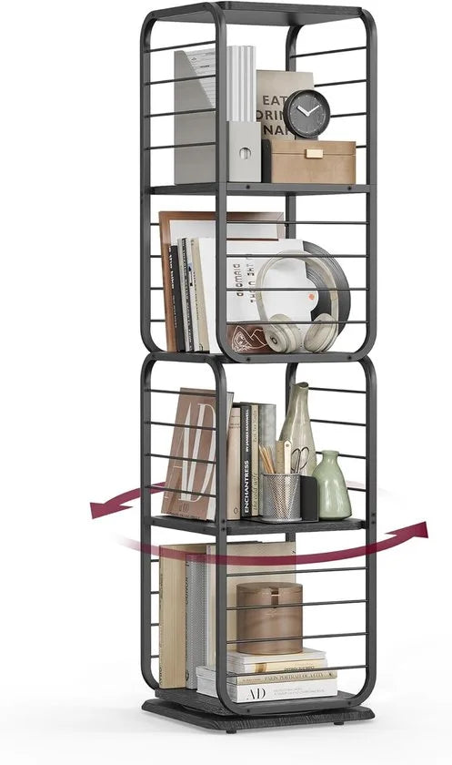 Furnstar Boekenkast – Draaibaar Rek met 4 Niveaus & Boekensteunen – Hoekrek voor Kleine Ruimtes – Stalen Frame – Duifgrijs – LLS127G36 – Inktzwart