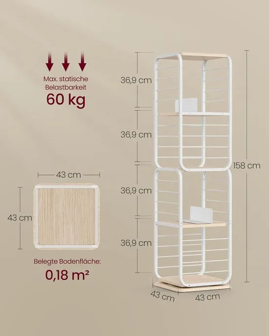 Furnstar Boekenkast – Draaibaar Rek met 4 Niveaus & Boekensteunen – Hoekrek voor Kleine Ruimtes – Stalen Frame – Duifgrijs – LLS127G36 – Beige; wolkenwit