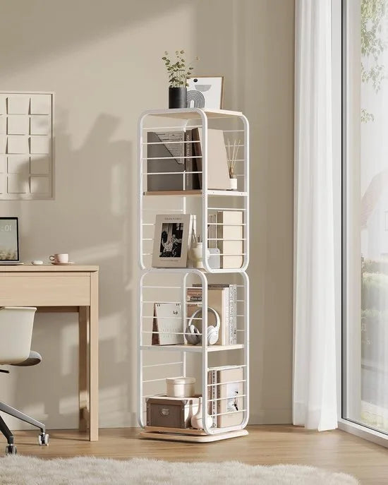 Furnstar Boekenkast – Draaibaar Rek met 4 Niveaus & Boekensteunen – Hoekrek voor Kleine Ruimtes – Stalen Frame – Duifgrijs – LLS127G36 – Beige; wolkenwit