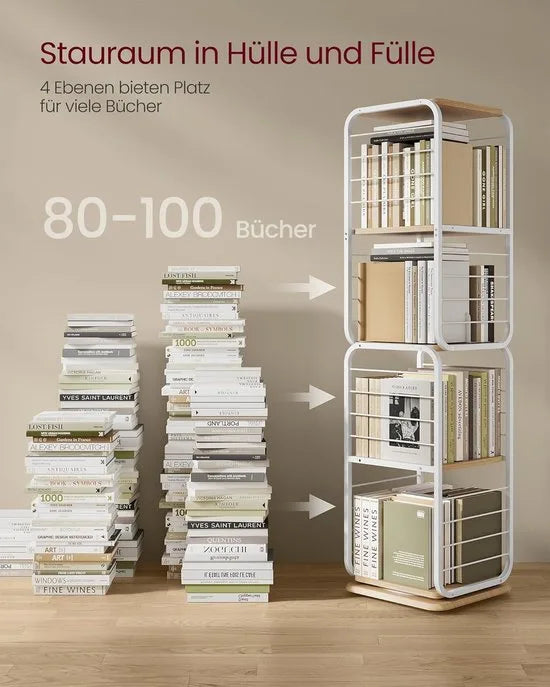 Furnstar Boekenkast – Draaibaar Rek met 4 Niveaus & Boekensteunen – Hoekrek voor Kleine Ruimtes – Stalen Frame – Duifgrijs – LLS127G36 – Beige; wolkenwit