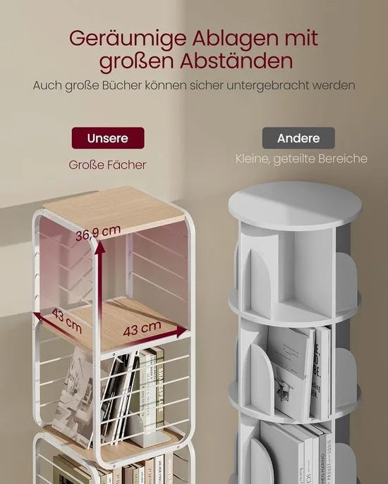 Furnstar Boekenkast – Draaibaar Rek met 4 Niveaus & Boekensteunen – Hoekrek voor Kleine Ruimtes – Stalen Frame – Duifgrijs – LLS127G36 – Beige; wolkenwit