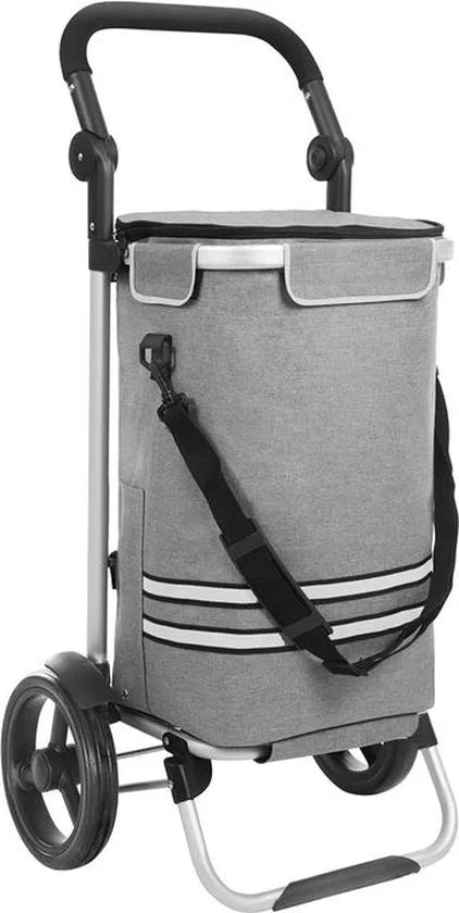 FurnStar - Boodschappentrolley - trolley - winkelwagen met koelvak - groot - 35 liter - inklapbaar - boodschappentas met wielen - afneembare tas - blauw – Grijs