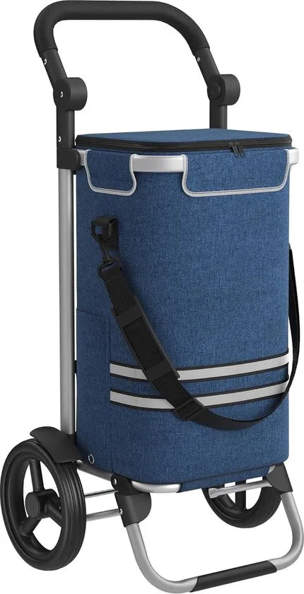 FurnStar - Boodschappentrolley - trolley - winkelwagen met koelvak - groot - 35 liter - inklapbaar - boodschappentas met wielen - afneembare tas - blauw