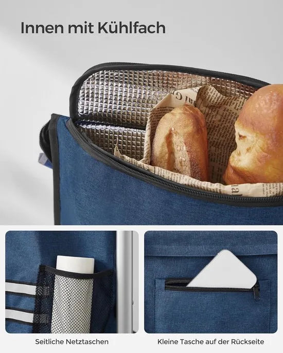 FurnStar - Boodschappentrolley - trolley - winkelwagen met koelvak - groot - 35 liter - inklapbaar - boodschappentas met wielen - afneembare tas - blauw