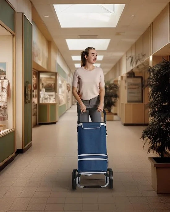 FurnStar - Boodschappentrolley - trolley - winkelwagen met koelvak - groot - 35 liter - inklapbaar - boodschappentas met wielen - afneembare tas - blauw