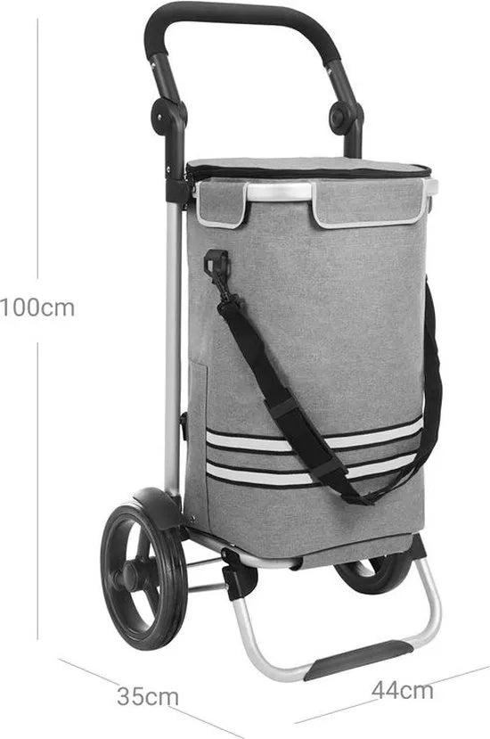 FurnStar - Boodschappentrolley - trolley - winkelwagen met koelvak - groot - 35 liter - inklapbaar - boodschappentas met wielen - afneembare tas - blauw – Grijs