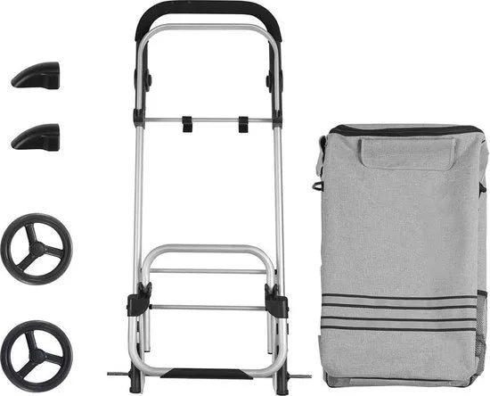 FurnStar - Boodschappentrolley - trolley - winkelwagen met koelvak - groot - 35 liter - inklapbaar - boodschappentas met wielen - afneembare tas - blauw – Grijs